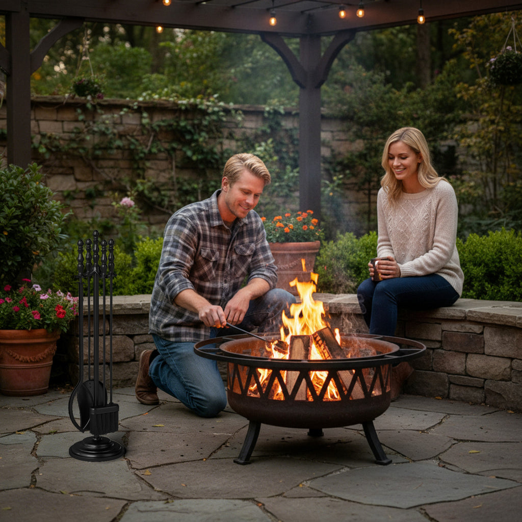 5-Piece Fireplace Tool Set with Stand