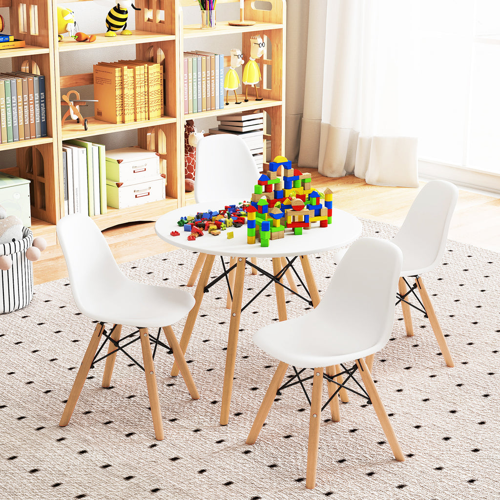 Kids' Colorful Table and Chairs Set with 4 Armless Chairs and White Table - Childrens Play & Study Furniture
