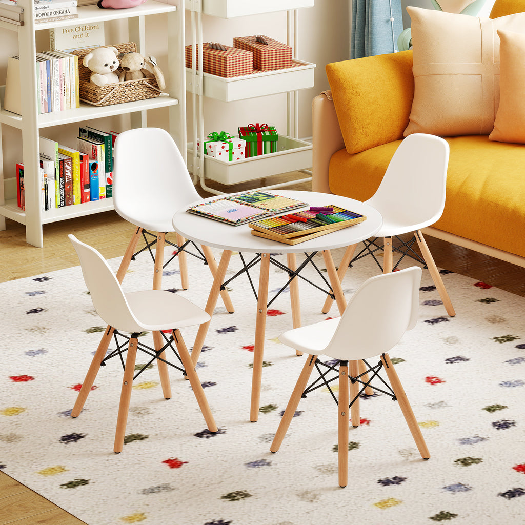 Kids' Colorful Table and Chairs Set with 4 Armless Chairs and White Table - Childrens Play & Study Furniture