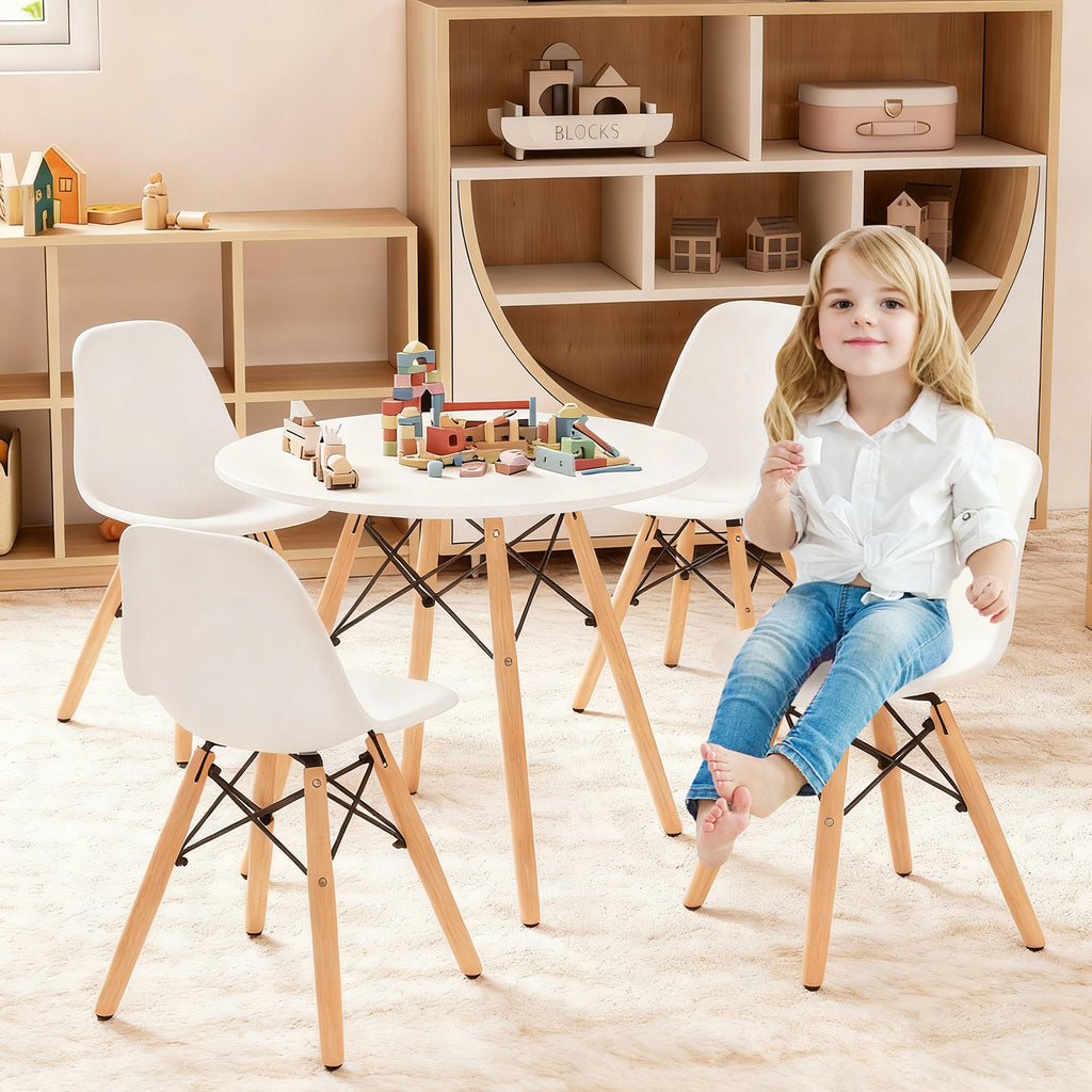 Kids' Colorful Table and Chairs Set with 4 Armless Chairs and White Table - Childrens Play & Study Furniture