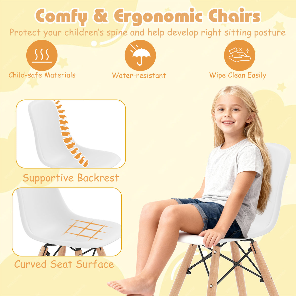 Kids' Colorful Table and Chairs Set with 4 Armless Chairs and White Table - Childrens Play & Study Furniture