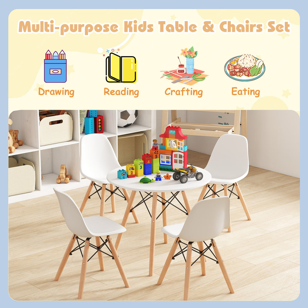 Kids' Colorful Table and Chairs Set with 4 Armless Chairs and White Table - Childrens Play & Study Furniture