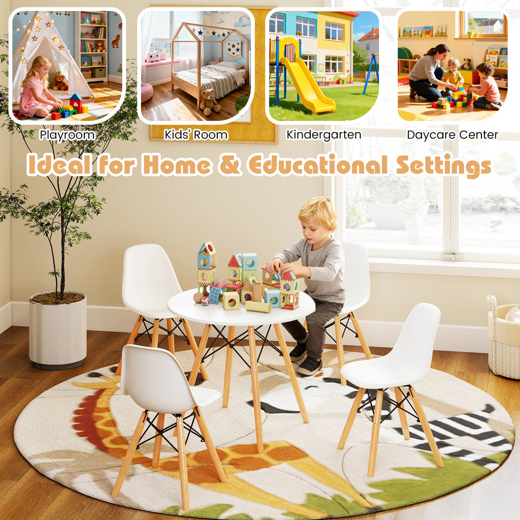 Kids' Colorful Table and Chairs Set with 4 Armless Chairs and White Table - Childrens Play & Study Furniture
