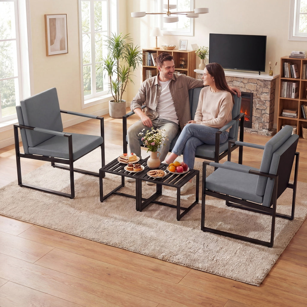 5-Piece Living Room Set with Sofa & Coffee Tables - Black & Gray