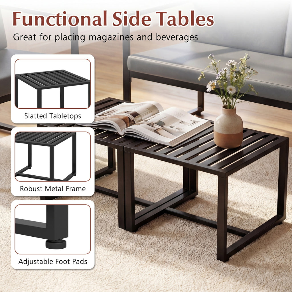 5-Piece Living Room Set with Sofa & Coffee Tables - Black & Gray