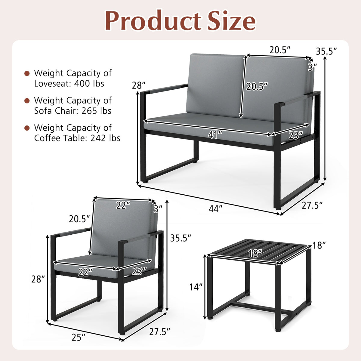 5-Piece Living Room Set with Sofa & Coffee Tables - Black & Gray