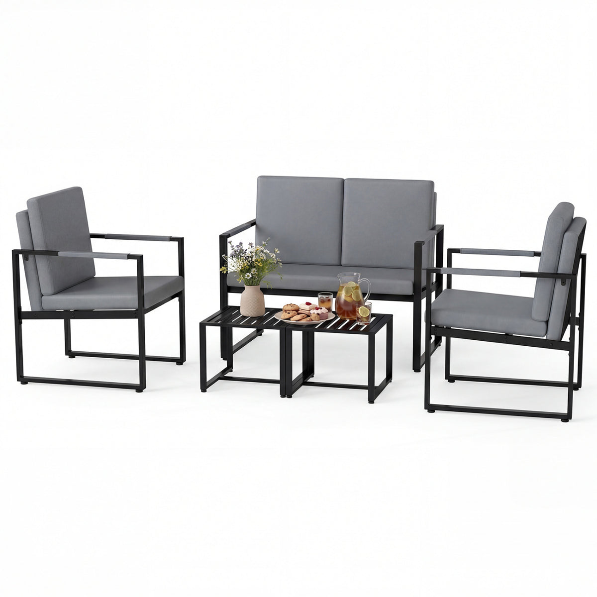 Mid Century Modern Accent Chair Set of 2 - Black & Gray