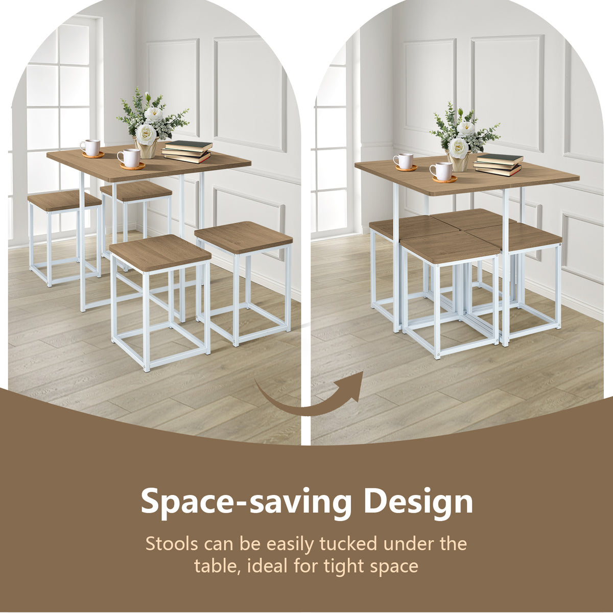 Metal Frame Dining Set with 4 Stools - Natural