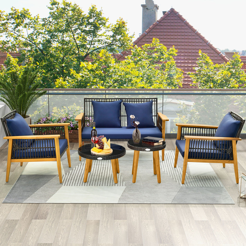 5-Piece Outdoor Conversation Set with 2 Coffee Tables - Navy