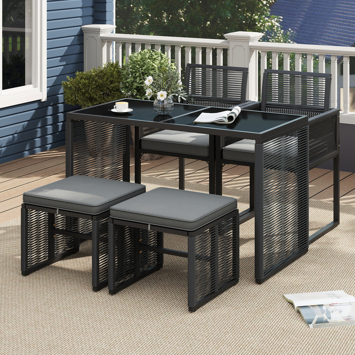5 Pieces Outdoor Conversation Set with Removable Cushions for