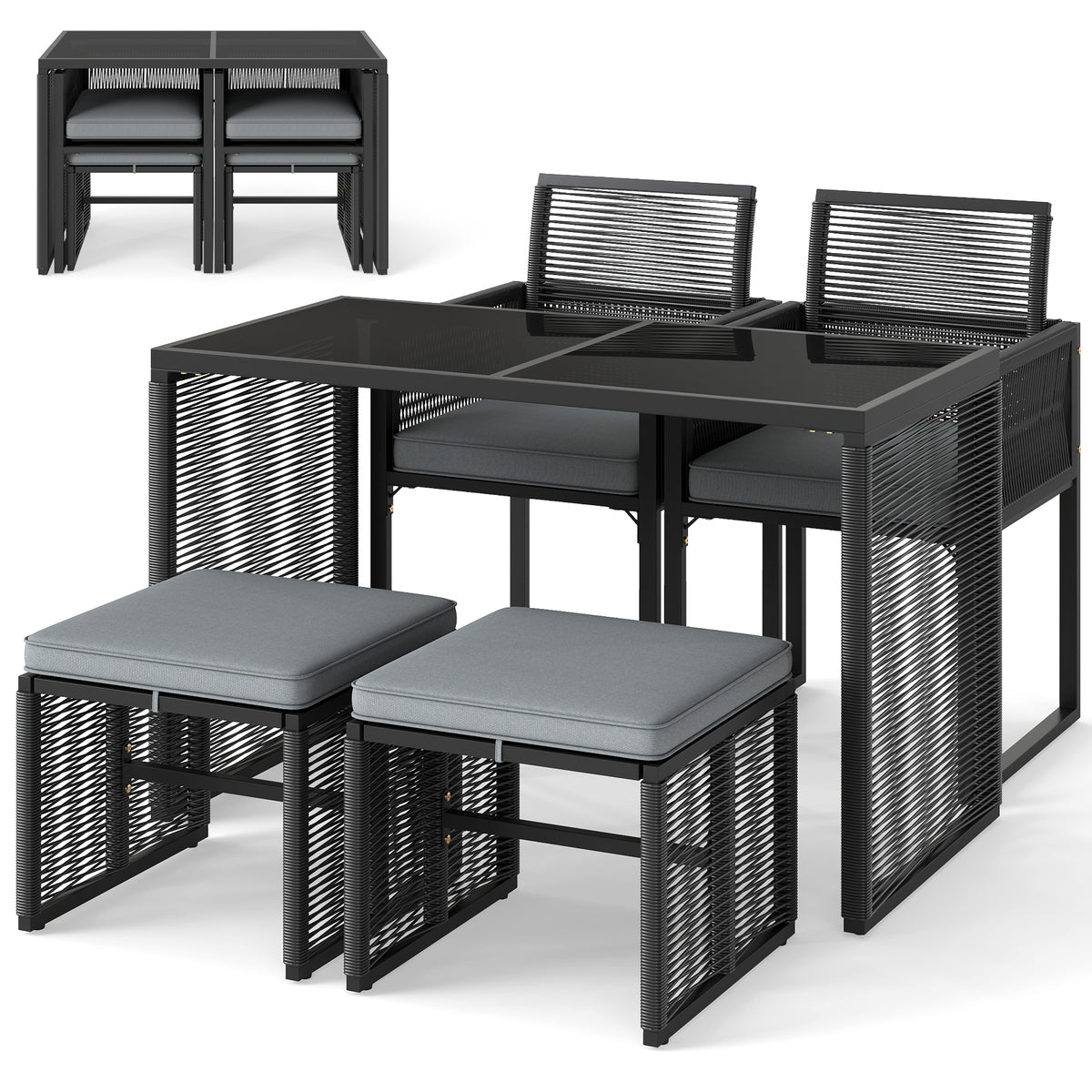 5 Pieces Outdoor Conversation Set with Removable Cushions for