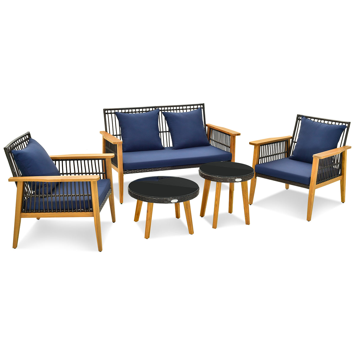 5-Piece Outdoor Conversation Set with 2 Coffee Tables - Navy