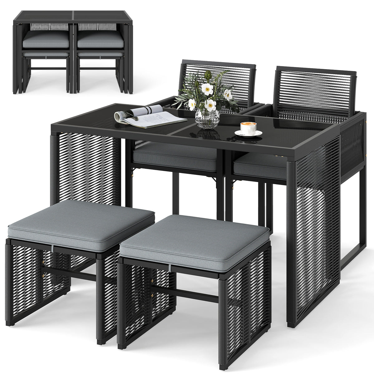 5 Pieces Outdoor Conversation Set with Removable Cushions for