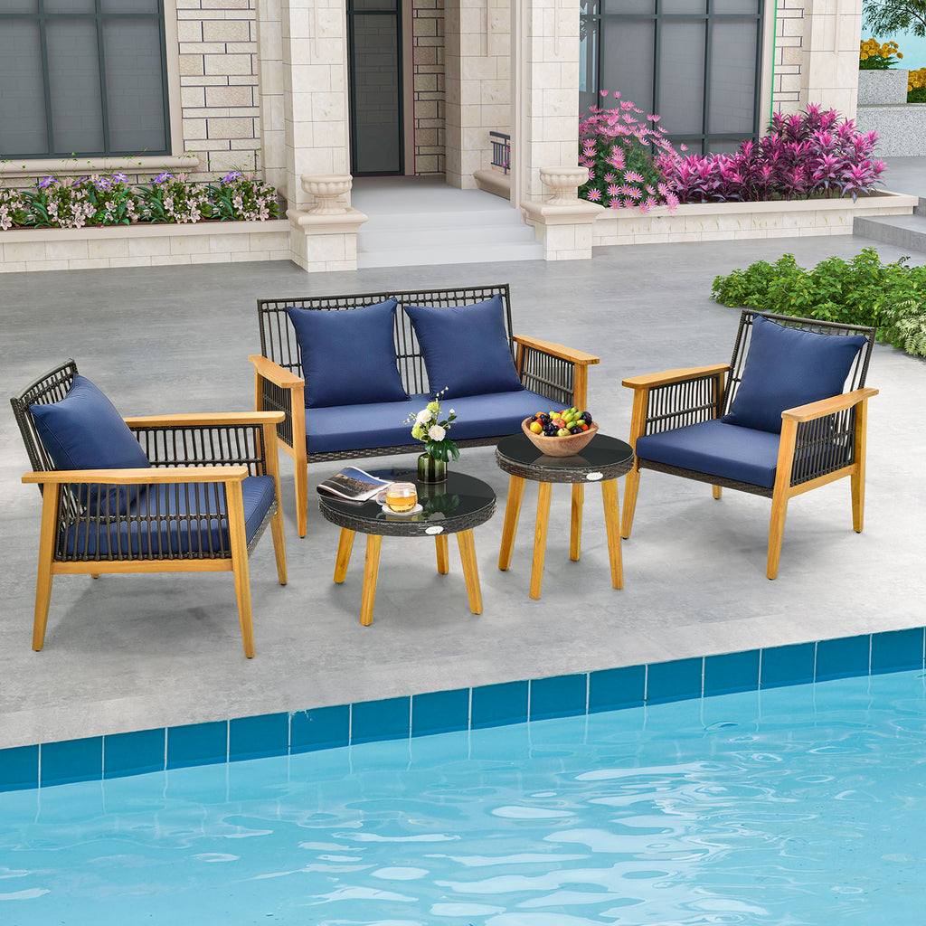 5-Piece Outdoor Conversation Set with 2 Coffee Tables - Navy
