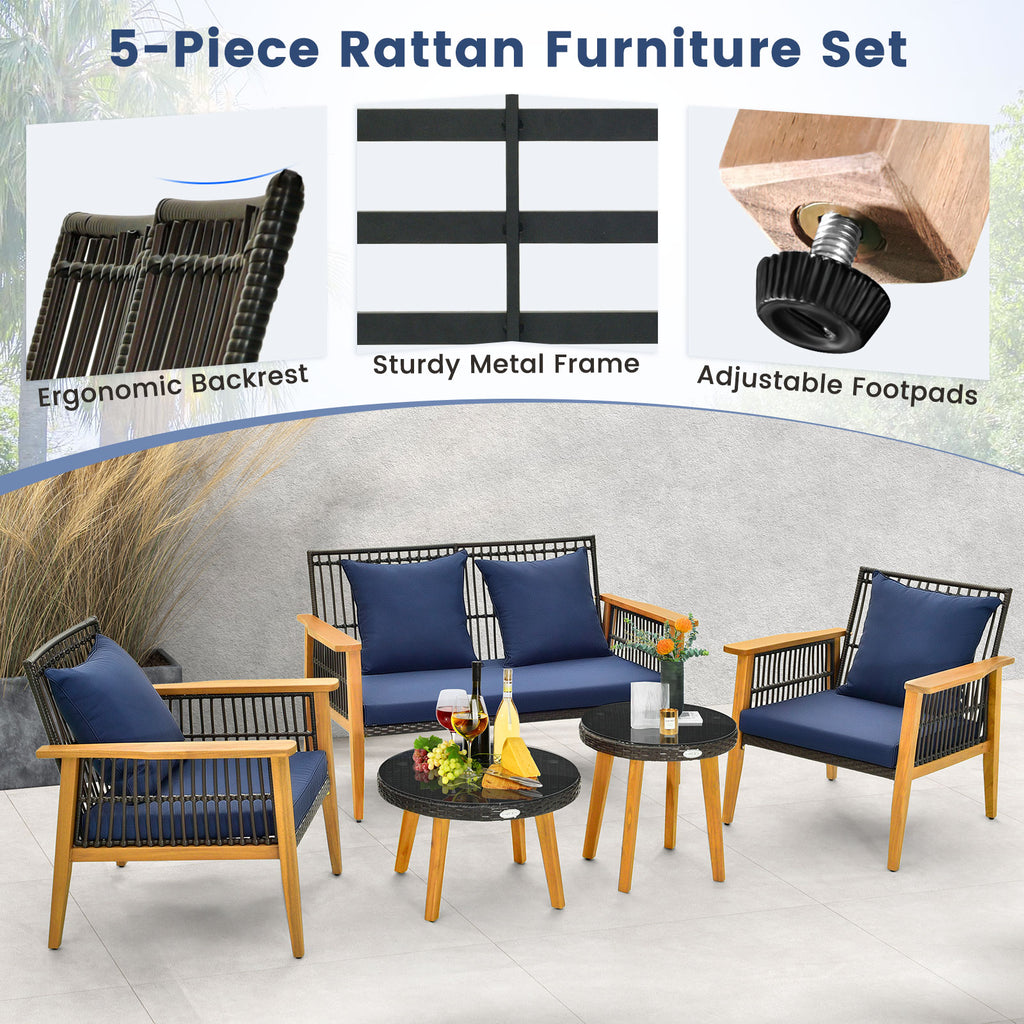 5-Piece Outdoor Conversation Set with 2 Coffee Tables - Navy