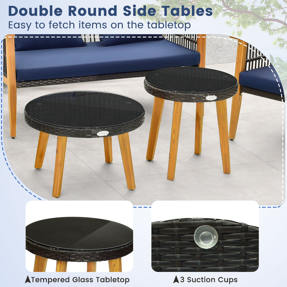 5-Piece Outdoor Conversation Set with 2 Coffee Tables - Navy