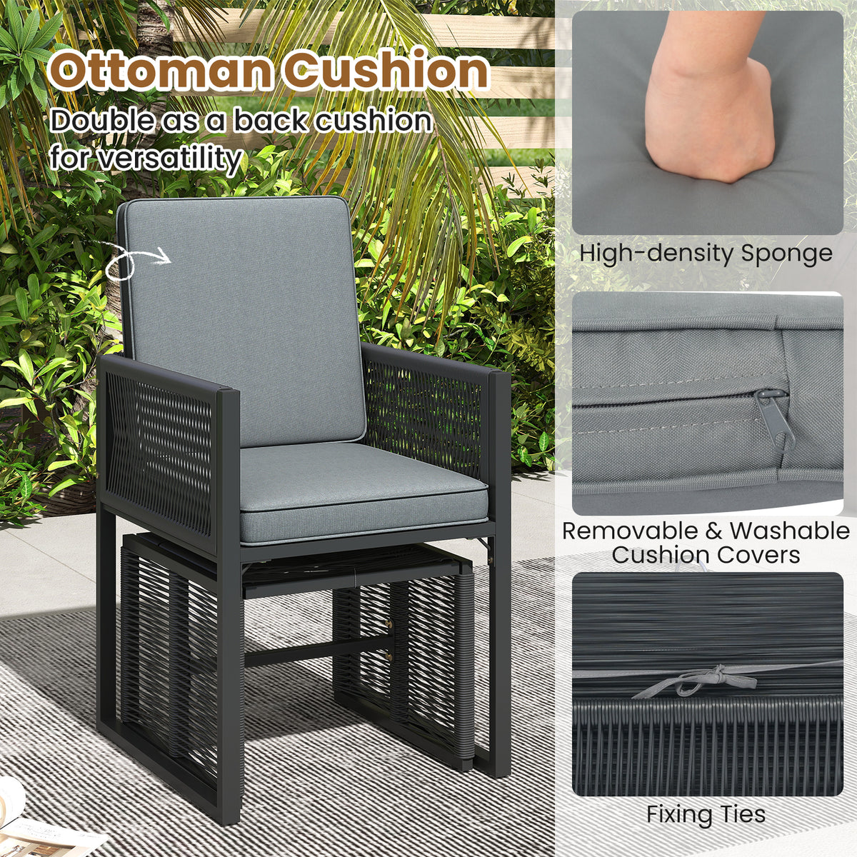 5 Pieces Outdoor Conversation Set with Removable Cushions for