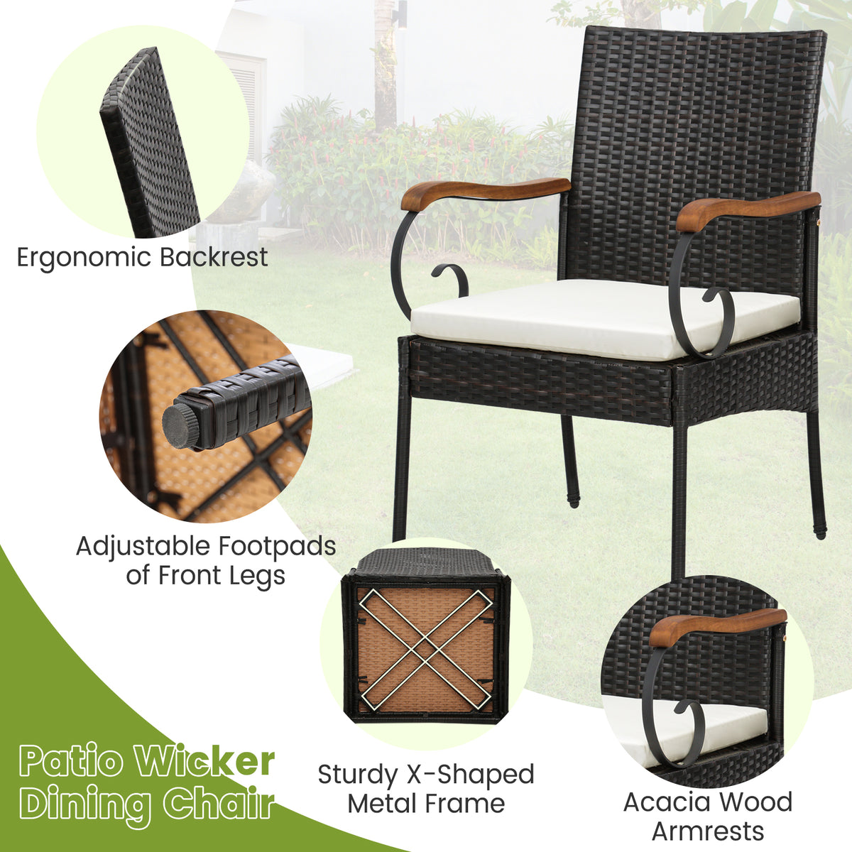 5 Pieces Patio Rattan Dining Set with Umbrella Hole for Poolside