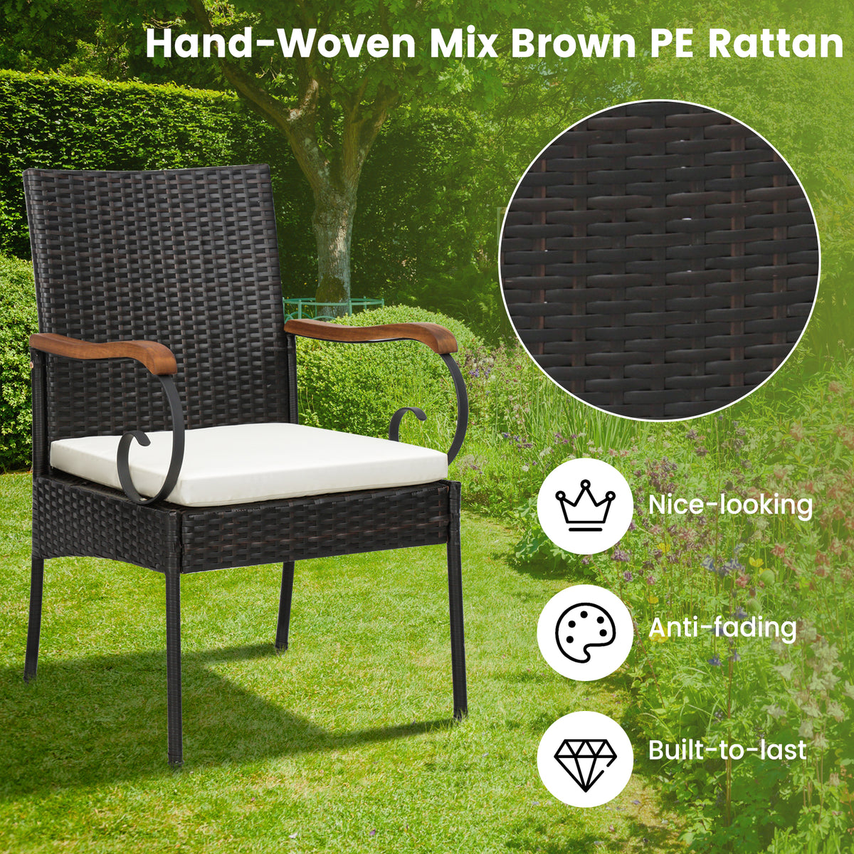 5 Pieces Patio Rattan Dining Set with Umbrella Hole for Poolside