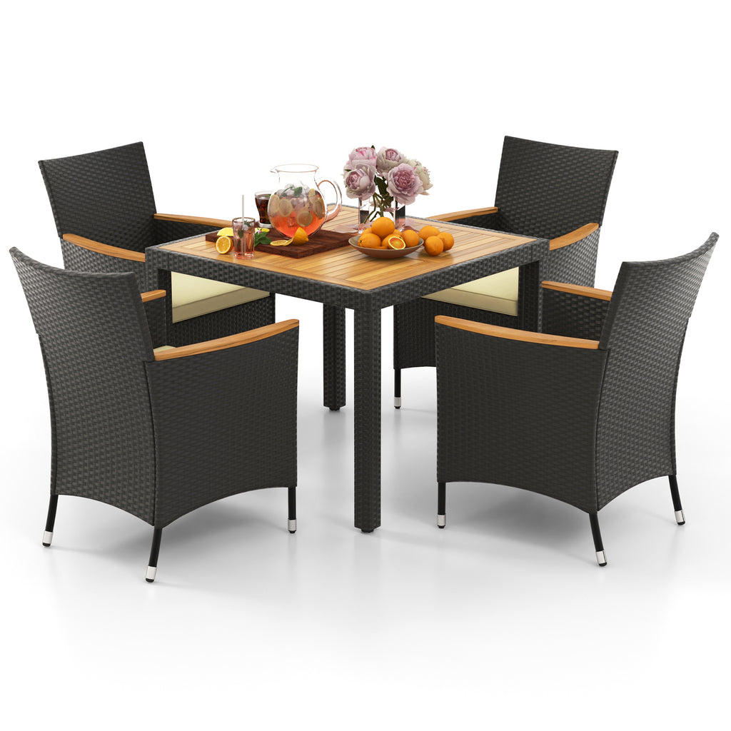 5 Pieces Patio Dining Table Set for 4 with Umbrella Hole