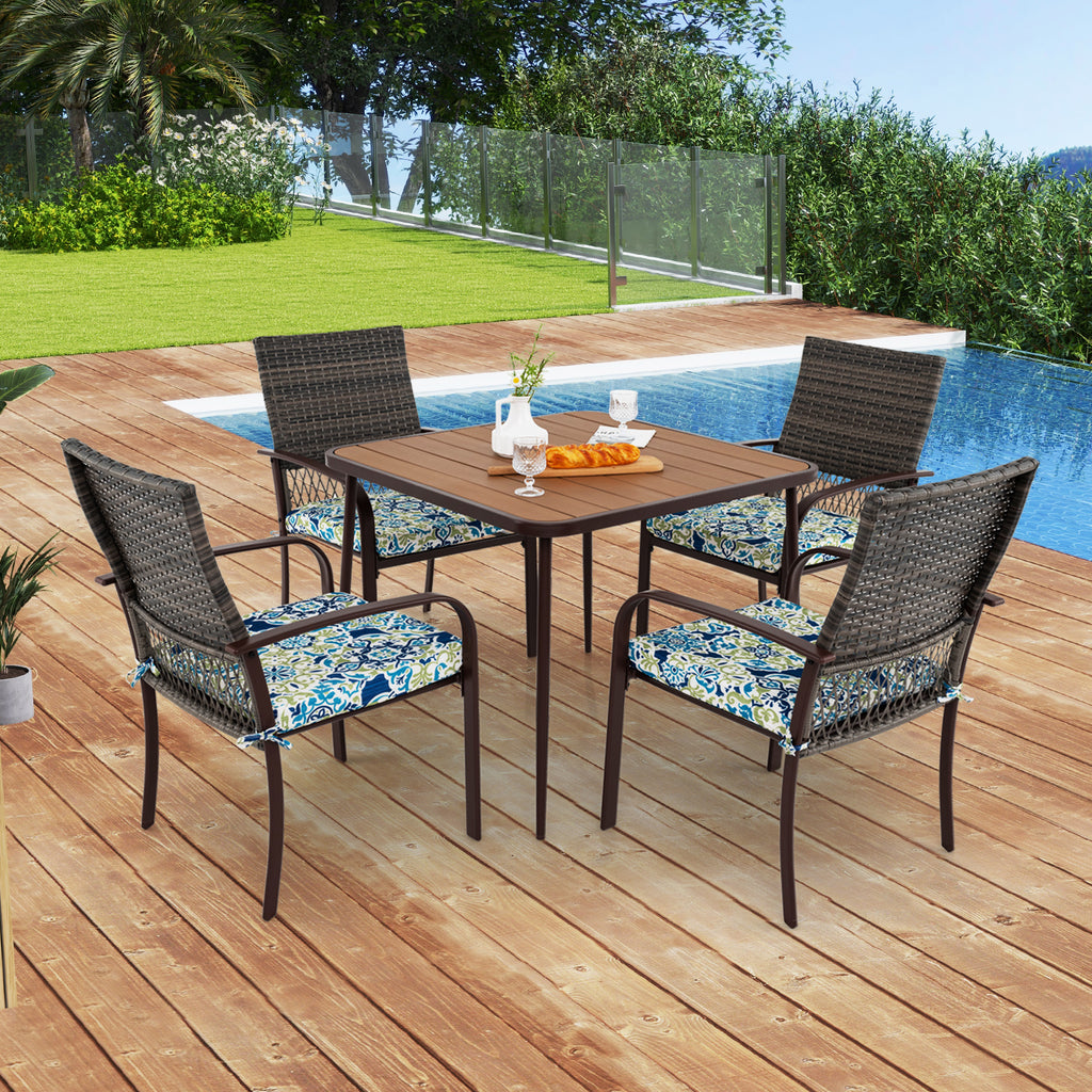 5-Piece Patio Dining Set with 4 Rattan Armchairs