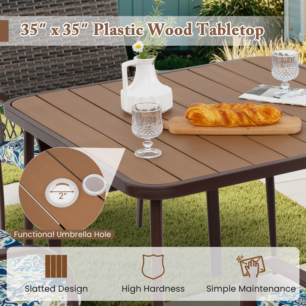 5-Piece Patio Dining Set with 4 Rattan Armchairs