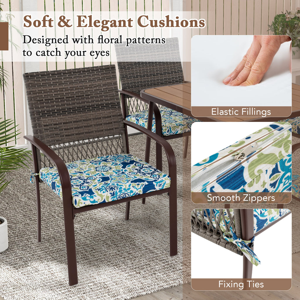 5-Piece Patio Dining Set with 4 Rattan Armchairs