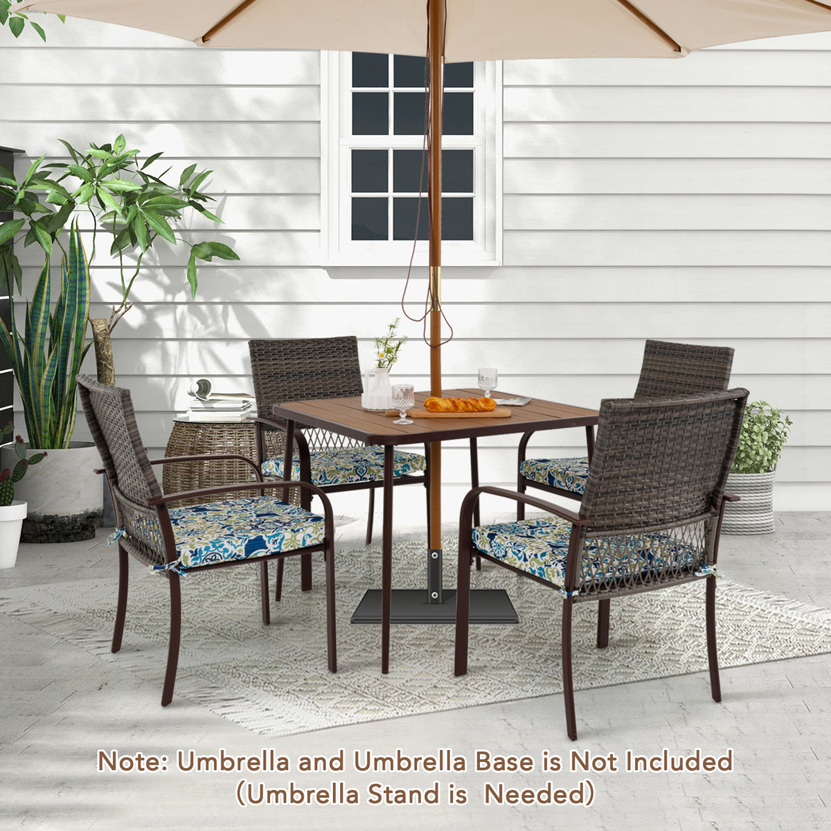 5-Piece Patio Dining Set with 4 Rattan Armchairs