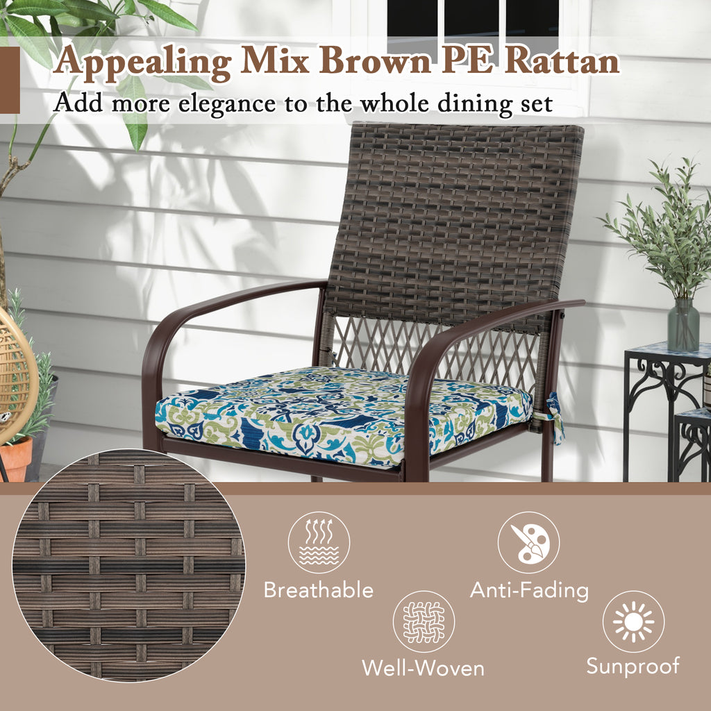 5-Piece Patio Dining Set with 4 Rattan Armchairs