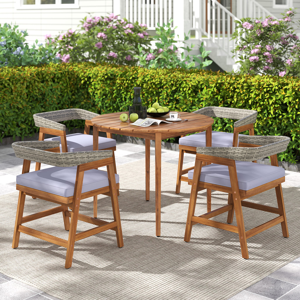 5 Pieces Patio Dining Set with Cushions and PE Rattan Backrest for