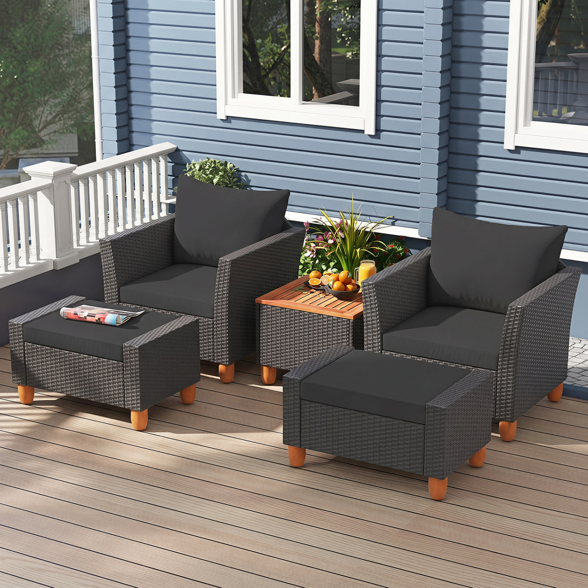 5 Pieces Patio Furniture Set with Loveseat and Armchairs for Porch