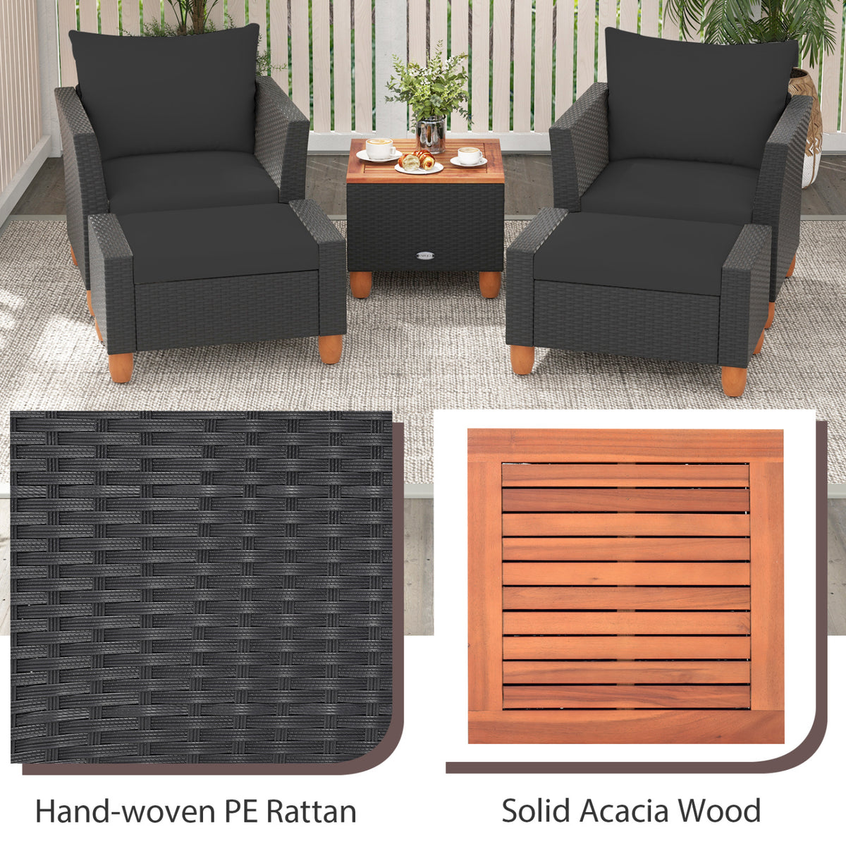 5 Pieces Patio Furniture Set with Loveseat and Armchairs for Porch