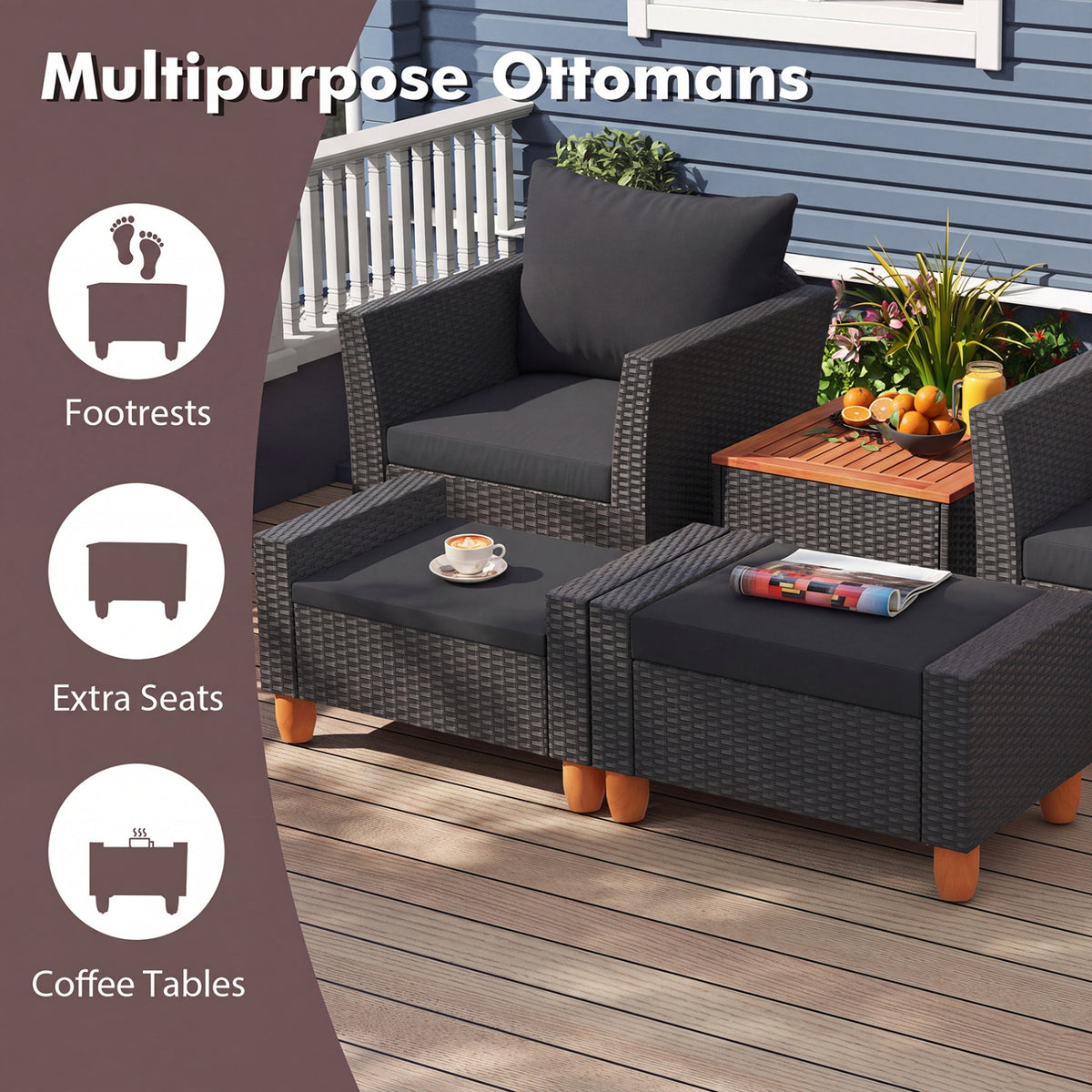 5 Pieces Patio Furniture Set with Loveseat and Armchairs for Porch