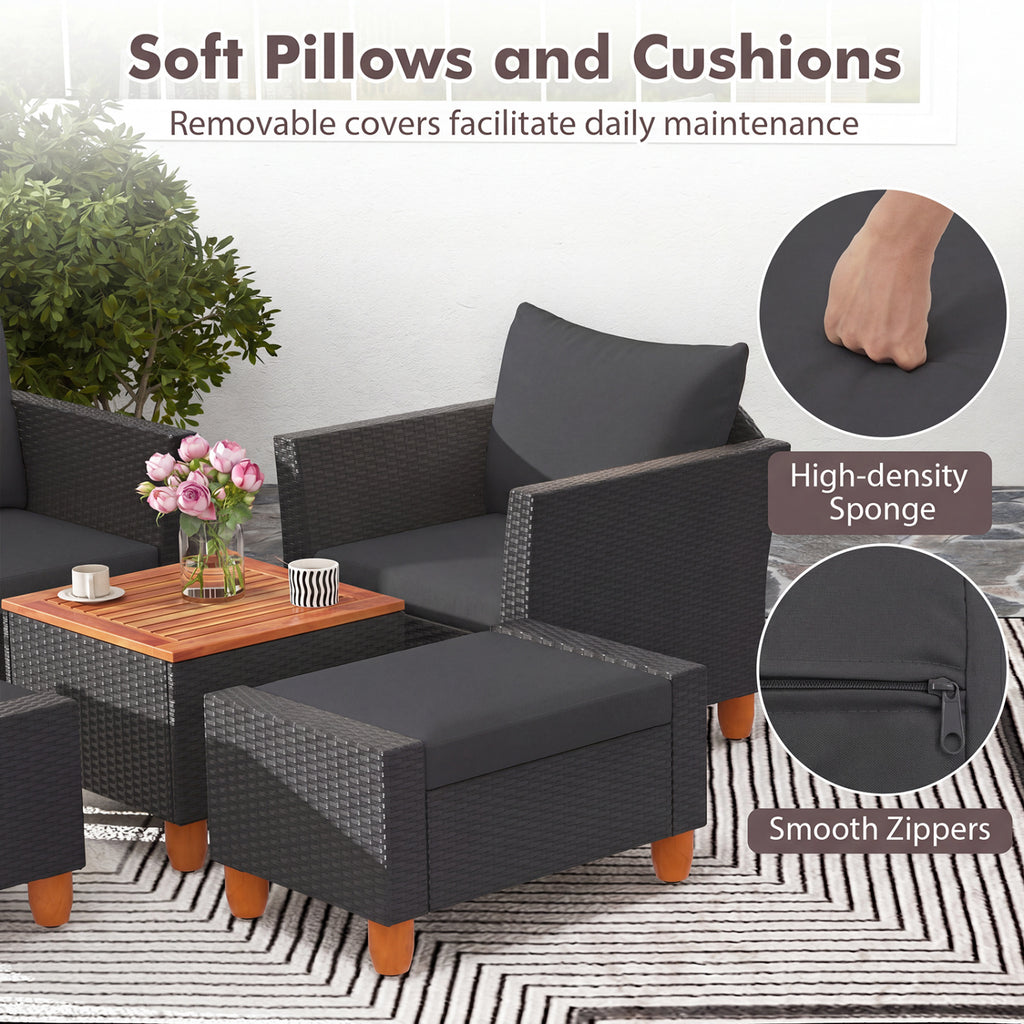 5 Pieces Patio Furniture Set with Loveseat and Armchairs for Porch