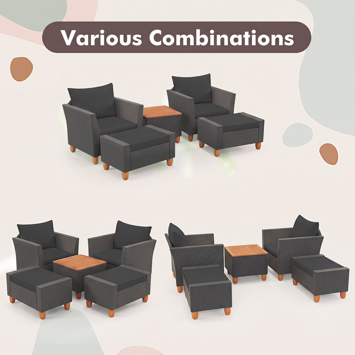 5 Pieces Patio Furniture Set with Loveseat and Armchairs for Porch