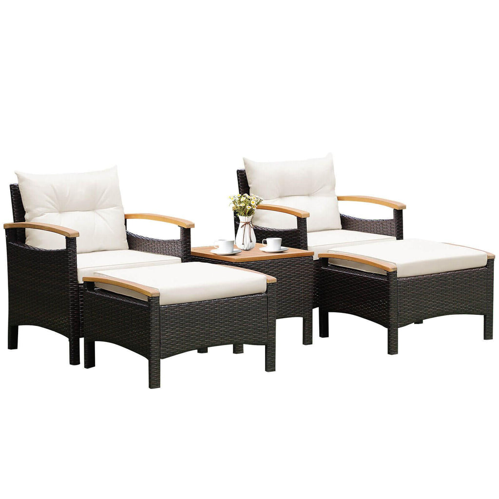 5 Pieces Patio Conversation Set with Cushions Coffee Table and 2
