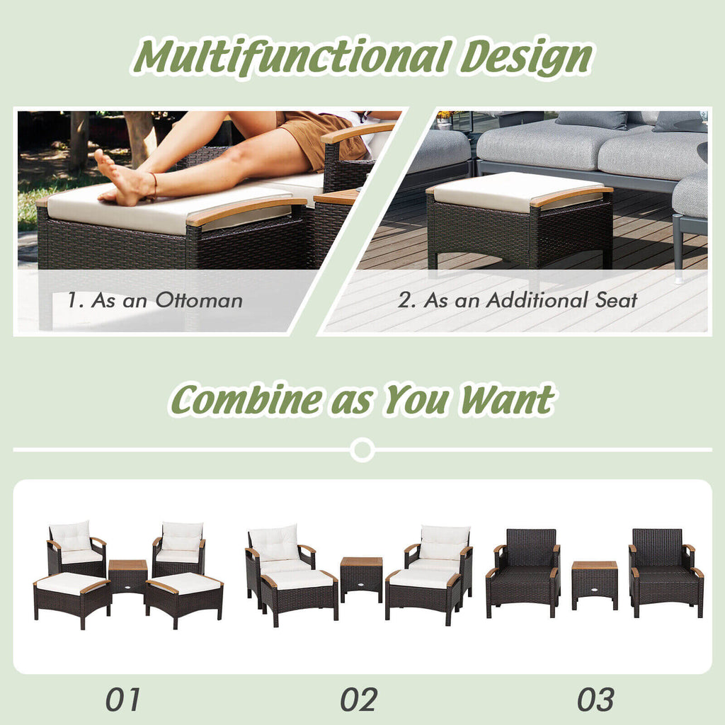 5 Pieces Patio Conversation Set with Cushions Coffee Table and 2