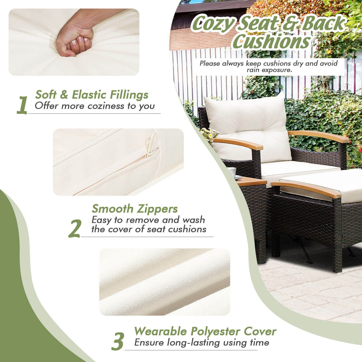 5 Pieces Patio Conversation Set with Cushions Coffee Table and 2