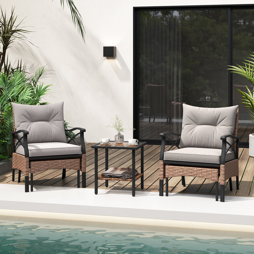 5 Pieces Wicker Patio Furniture Set Ottomans and Cushions 2-Tier