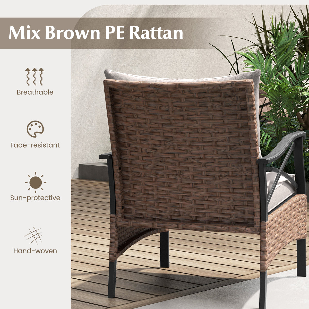 5 Pieces Wicker Patio Furniture Set Ottomans and Cushions 2-Tier