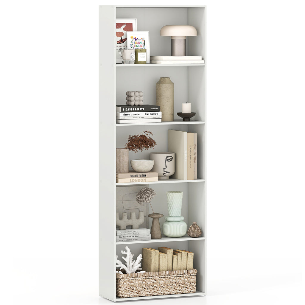 5-Shelf Wood Bookcase for Home Office - White