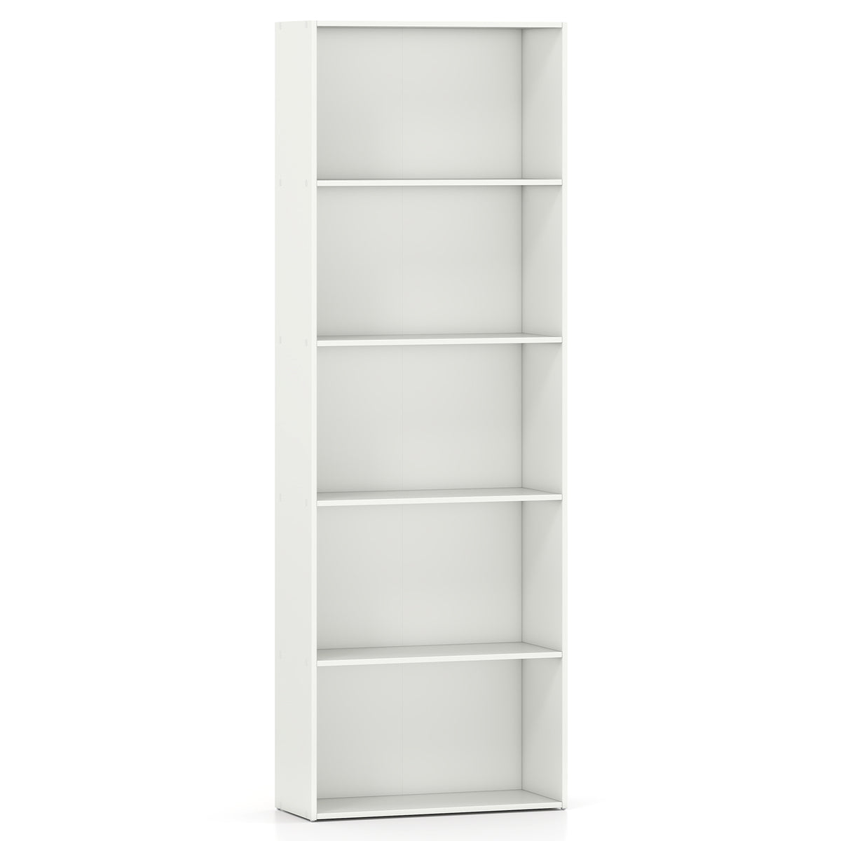 5-Shelf Wood Bookcase for Home Office - White