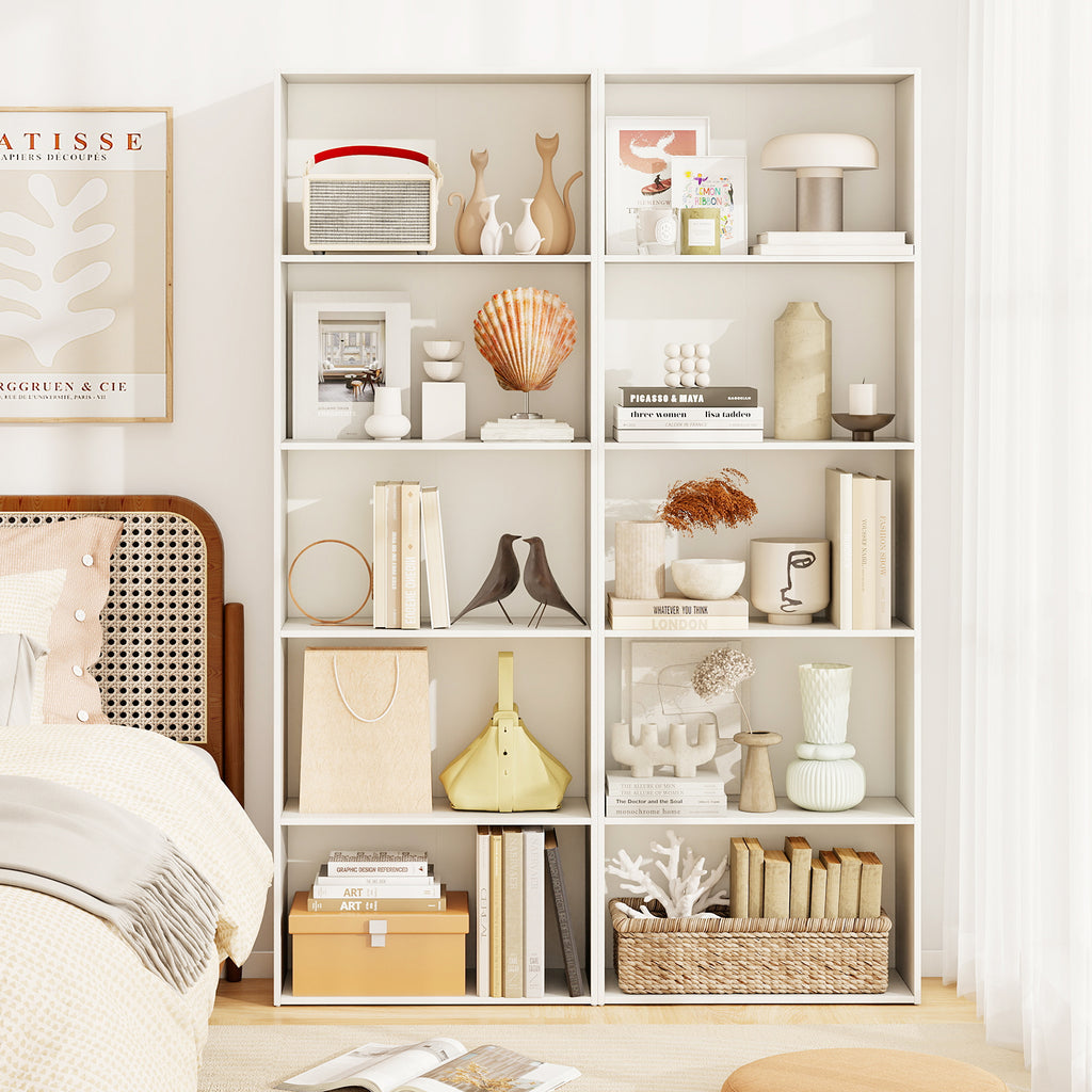 5-Shelf Wood Bookcase for Home Office - White