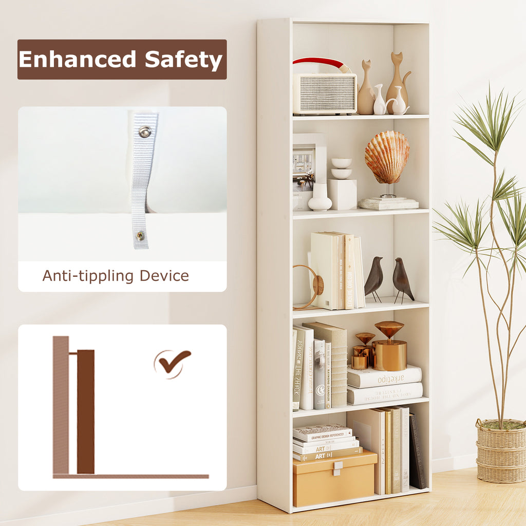 23.5 x 9.5 67 Inch 5-Shelf Multi-Functional Wood Bookcase for Home