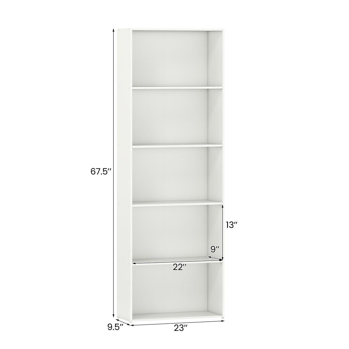 5-Shelf Wood Bookcase for Home Office - White