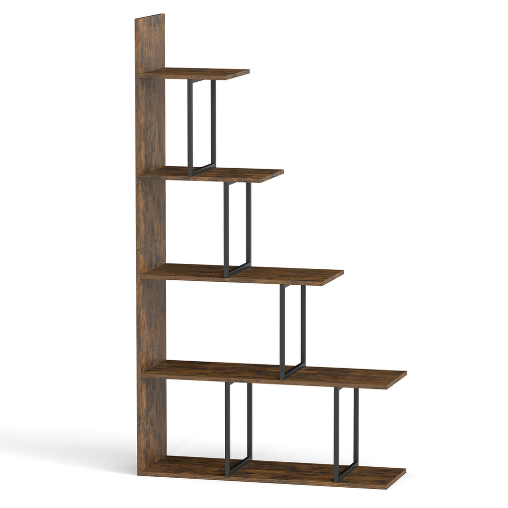 5-Tier 62 Inch Bookshelf with Metal Frame - Rustic Brown