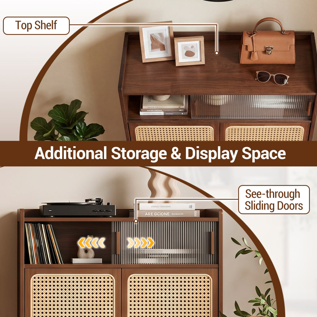 5-Tier Bamboo Shoe Cabinet with Woven Rattan Doors and Sliding for