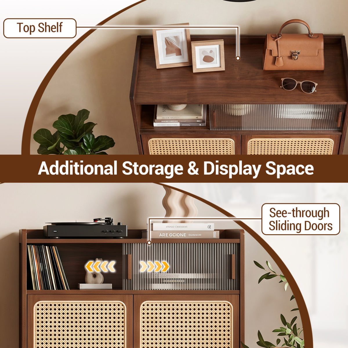 5-Tier Bamboo Shoe Cabinet with Woven Rattan Doors and Sliding for