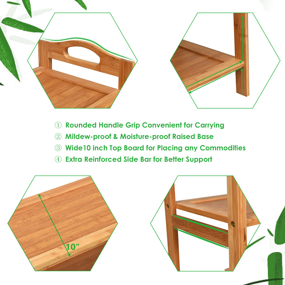 5 Tier Bamboo Shoe Rack with Two Rounded Handle for 15 Pairs