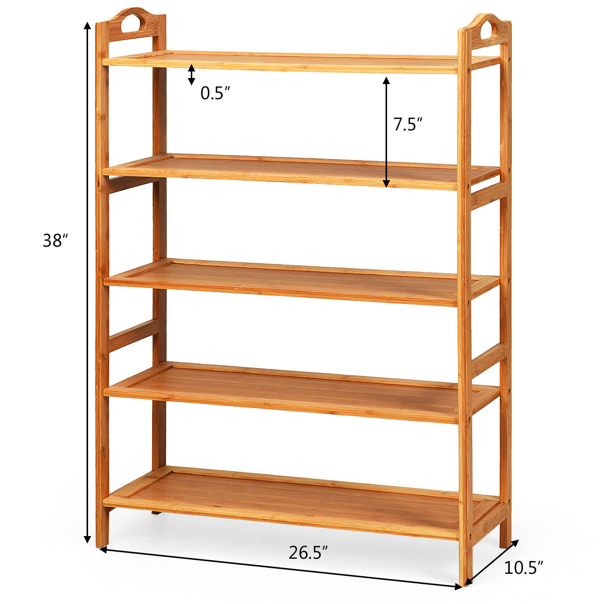 5 Tier Bamboo Shoe Rack with Two Rounded Handle for 15 Pairs